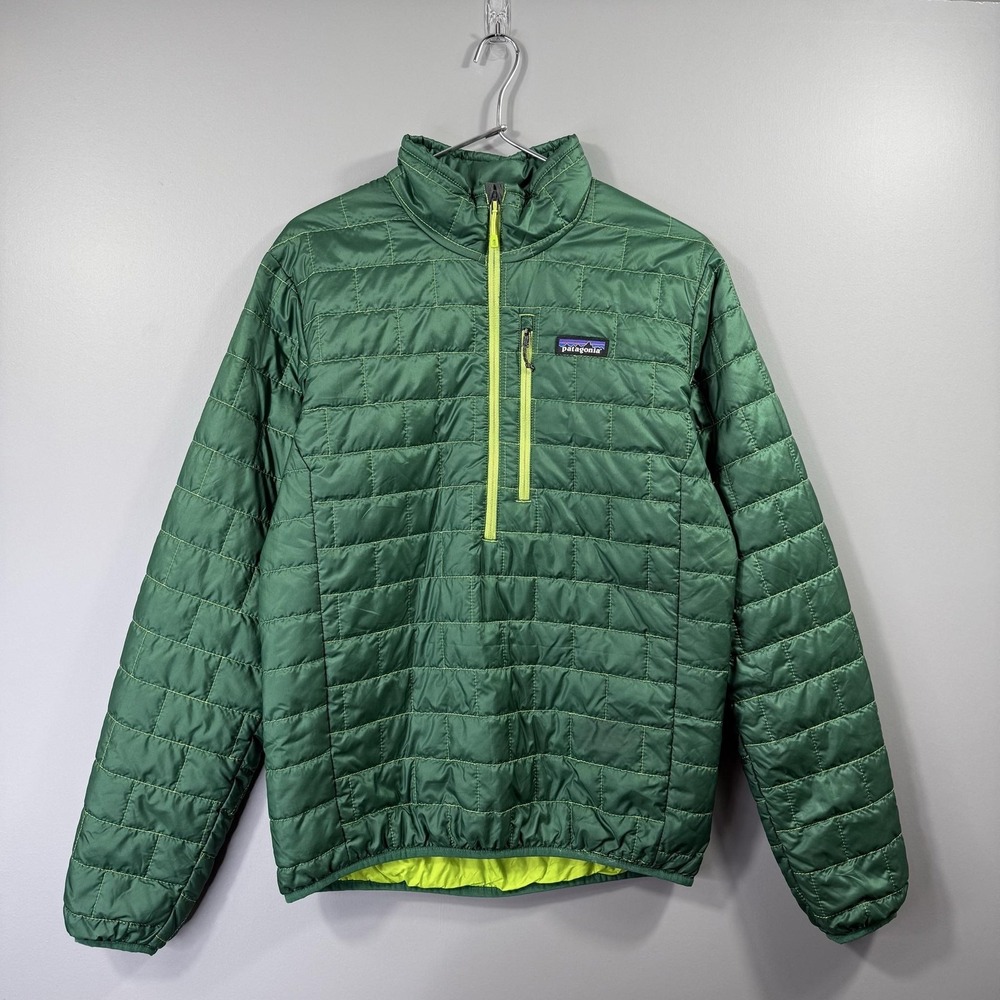 Patagonia Nano Puff Jacket Mens Small Green 1/2 Zip Pullover Insulated Hiking